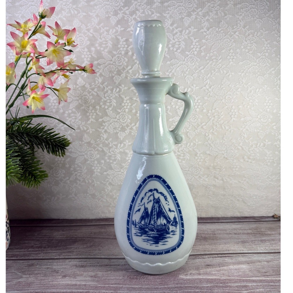Vintage Jim Beam liquor Delft Nautical Decanter Sailing Ship Windmill 13.5 Inch‎